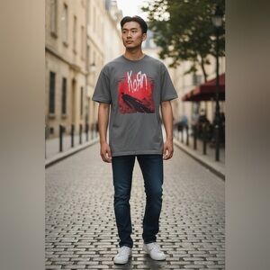 Korn Graphic Tee Gray Red Band Shirt NWOT Large | Nu‑Metal Throwback Vibes